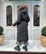 Black long down jacket with Finnish fox fur in dark sable