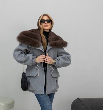 Парка Noir кашемір сіра з хутром Фінського Песця під Темний Соболь WI-PARKA-NOIR-CASHM-GREY-FINNISH-FOX-DARK фото