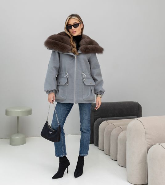 Noir cashmere grey parka with Finnish fox fur in Dark sable