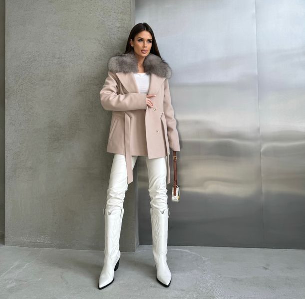 Пальто кашемір Bella бежеве з хутром Фінського Песця SA-BELLA-BEIGE фото