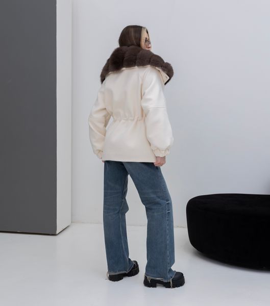 Noir cashmere milk parka with Finnish fox fur in Dark sable