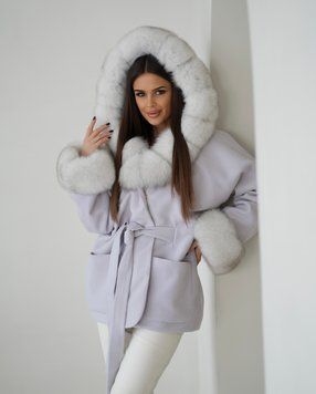 Пончо лавандове з хутром Фінського Песця (зима) SA-PONCHO-FINPES-LAVENDER фото