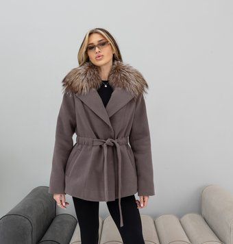 Bella mocha cashmere coat with tinted Black Fox fur