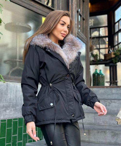 Парка чорна з хутром Блюфрост Золото WI-PARKA-BLACK-BLUEFROST-GOLD фото