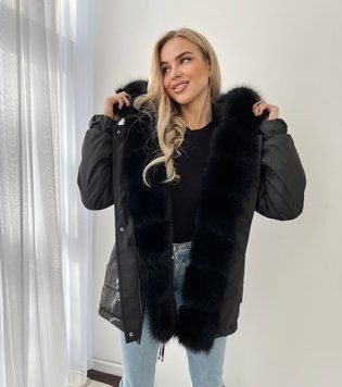 Парка чорна з чорним хутром Фінського Песця WI-PARKA-BLACK-FINNISH-FOX-BLACK фото