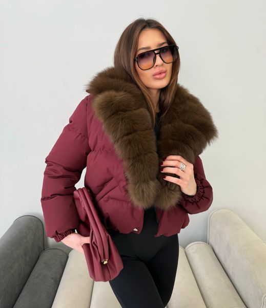 Wine puffer with Finnish fox fur in dark sable