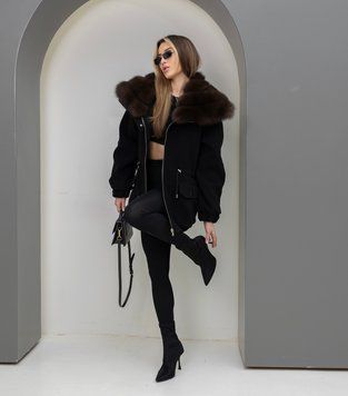 Парка Noir кашемір чорна з хутром Фінського Песця під Темний Соболь WI-PARKA-NOIR-CASHM-BLACK-FINNISH-FOX-DARK фото
