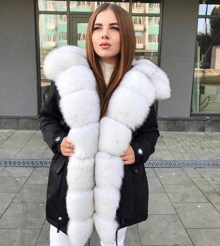 Парка чорна з білим хутром Фінського Песця WI-PARKA-BLACK-FINNISH-FOX-WHITE фото