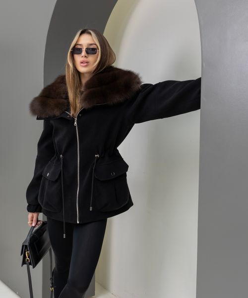 Парка Noir кашемір чорна з хутром Фінського Песця під Темний Соболь WI-PARKA-NOIR-CASHM-BLACK-FINNISH-FOX-DARK фото