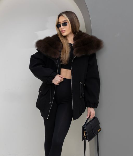Парка Noir кашемір чорна з хутром Фінського Песця під Темний Соболь WI-PARKA-NOIR-CASHM-BLACK-FINNISH-FOX-DARK фото