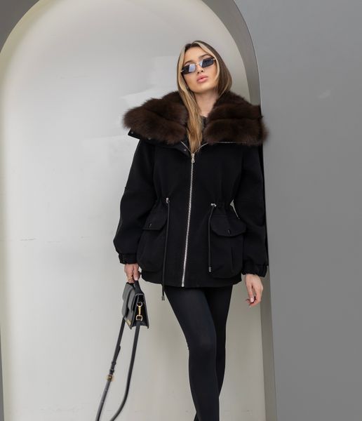 Парка Noir кашемір чорна з хутром Фінського Песця під Темний Соболь WI-PARKA-NOIR-CASHM-BLACK-FINNISH-FOX-DARK фото