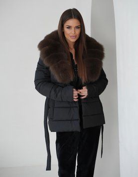 Quilted black jacket Emily with dark Finnish fox fur