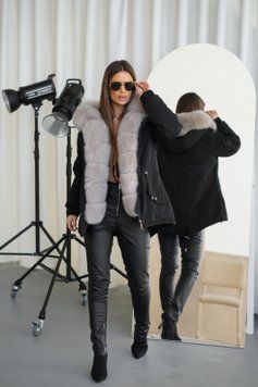 Парка чорна з хутром Фінського Песця під Світлий Соболь WI-PARKA-BLACK-FINNISH-FOX-BLACK фото
