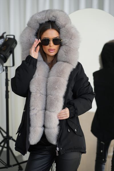 Black parka with Finnish fox fur in light sable