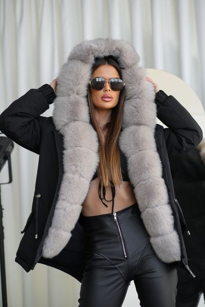 Black parka with Finnish fox fur in light sable