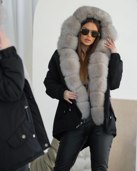 Black parka with Finnish fox fur in light sable