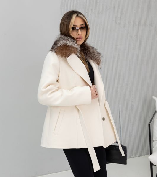 Bella milky cashmere coat with tinted Black Fox fur