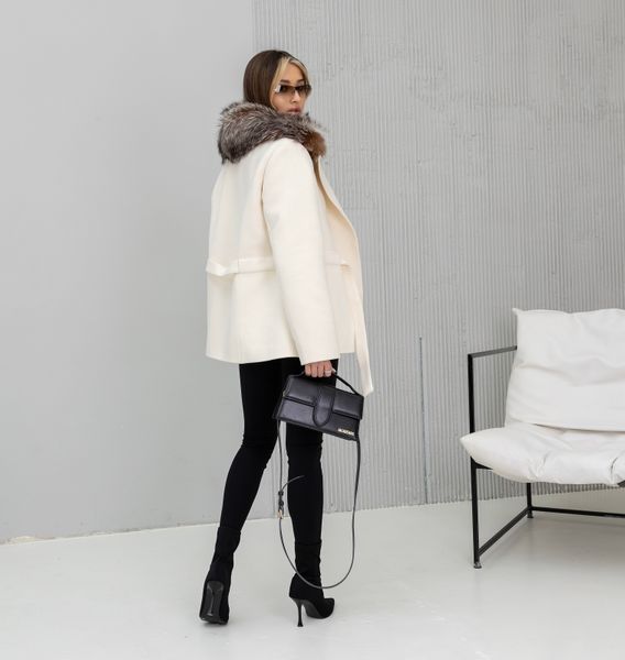 Bella milky cashmere coat with tinted Black Fox fur