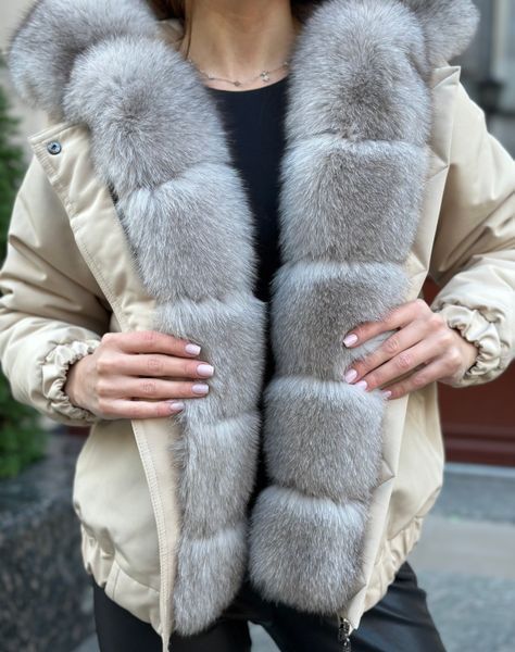 Бомбер бежевий із хутром Фінського Песця BM-FIN-FUR-BEG фото