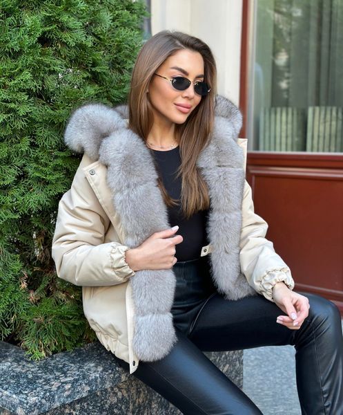 Бомбер бежевий із хутром Фінського Песця BM-FIN-FUR-BEG фото