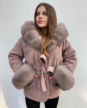 Пончо мокко з хутром Фінського Песця (зима) SA-PONCHO-FINPES-MOCHA фото