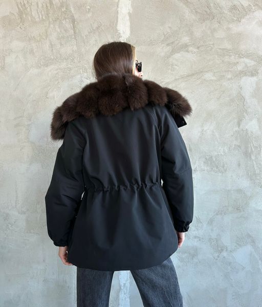 Noir black parka with Finnish fox fur in Dark sable