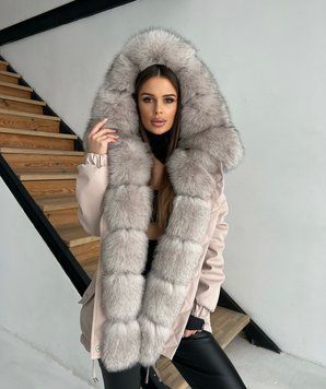 Парка бежева з хутром Фінського Песця під Світлий Соболь WI-PARKA-BIEGE-FINNISH-FOX-LIGHT фото