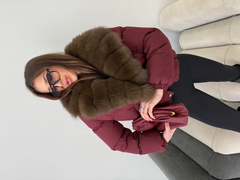 Wine puffer with Finnish fox fur in light sable