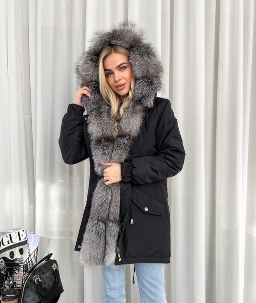 Парка чорна з хутром Блюфрост Срібло WI-PARKA-BLACK-BLUEFROST-SILVER фото