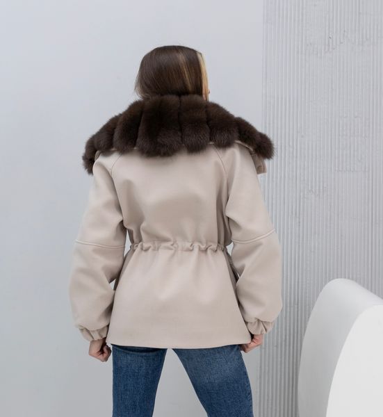 Noir cashmere biege parka with Finnish fox fur in Dark sable