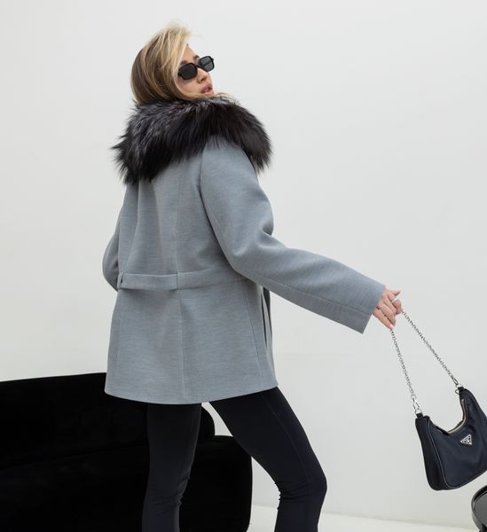 Пальто кашемір Bella сіре з хутром Чорнобурки SA-BELLA-GREY-BLACK-FOX фото